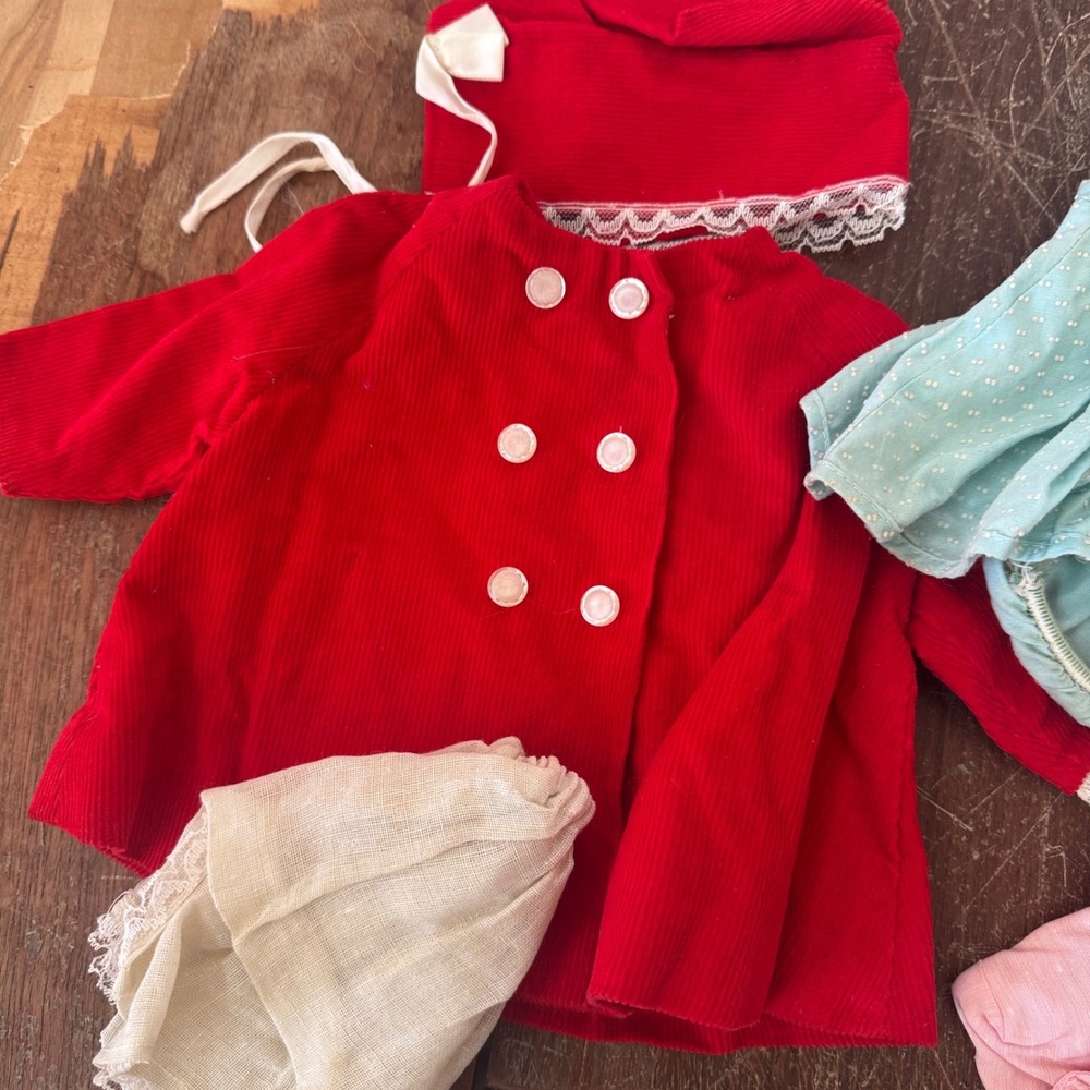 Vintage Doll Clothes Lot Handmade‎ Floral Lace Velvet Dresses Bonnet - Picture 8 of 12